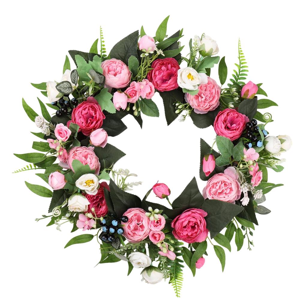 Artificial Peony Wreath Silky Fabric Beautiful Fadeproof Flower Wreath for Door Wedding Wall Decoration