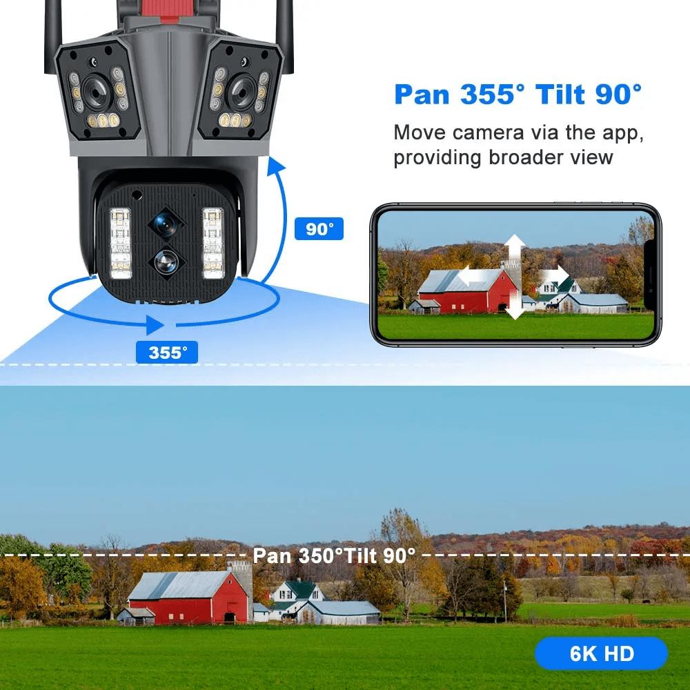 LS VISION Наружная WIFI IP-камера 16MP 8K HD 10X Оптический зум Автоматическое отслеживание PTZ Четыре объектива Три экрана Водонепроницаемая камера безопасности CCTV