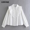 Women's Spring and Autumn Ruffle Layered Embroidered White Shirt