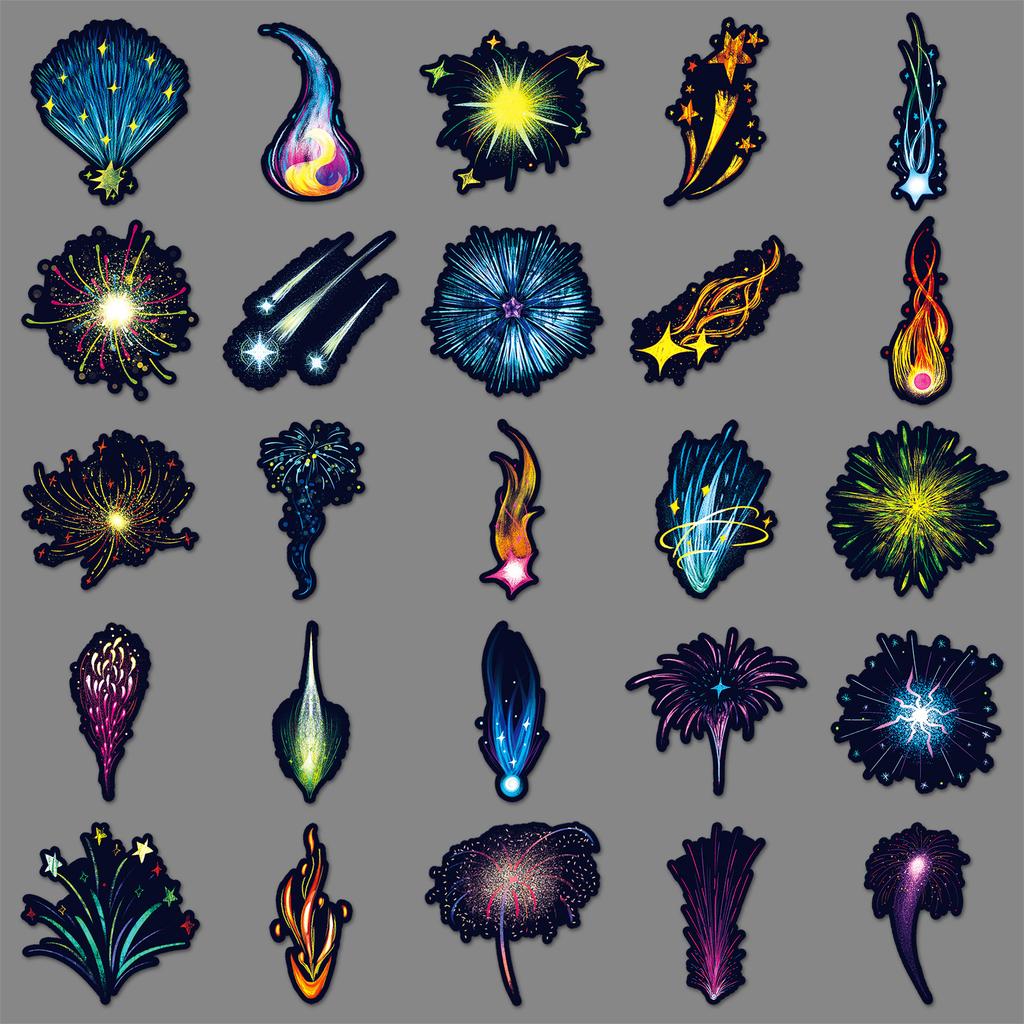 50 Fireworks Graffiti Stickers Personalized Hand-painted Small Fresh Night Fireworks Decorative Mobile Phone Case Water Cup Stickers