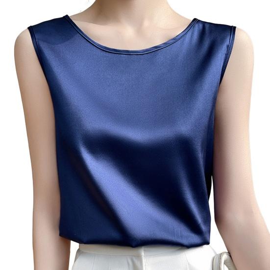 Women Summer Vest Round Neck Sleeveless Smooth Satin Vest Regular Fit Tank Tops Casual Camisole Clubs Daily Wear