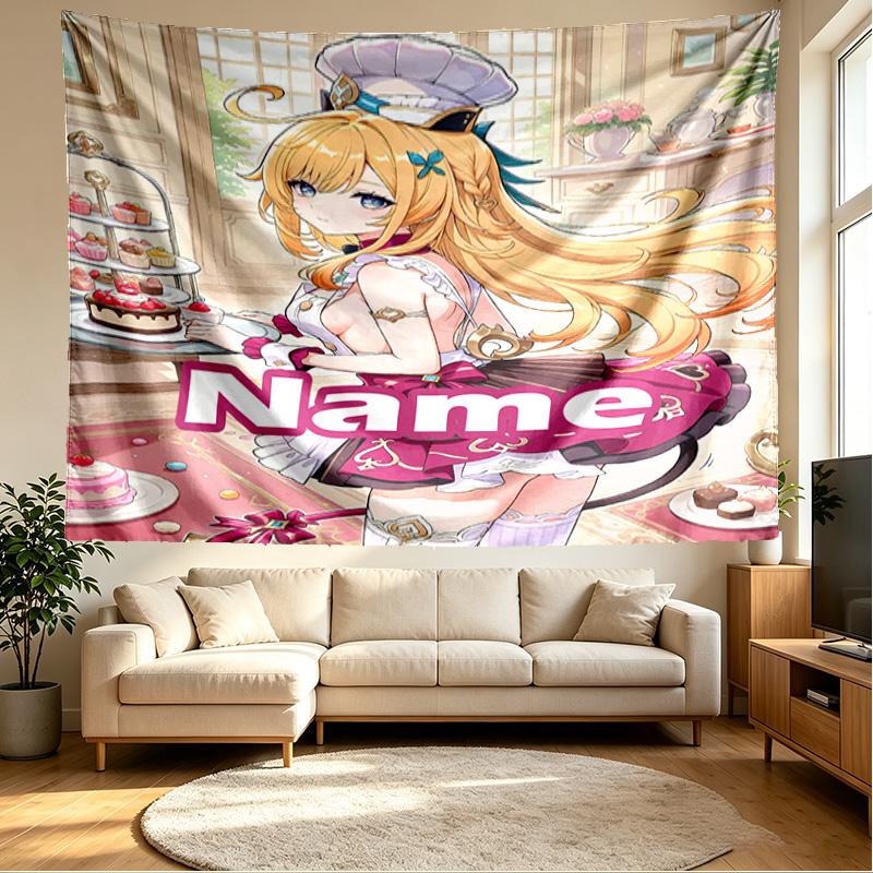 Custom Name Personalized Genshin Impact Print Tapestry, Wall Art Decor, Bedroom, Dorm, Apartment, LivingRoom, Party Backdrop, Gift for Birthday