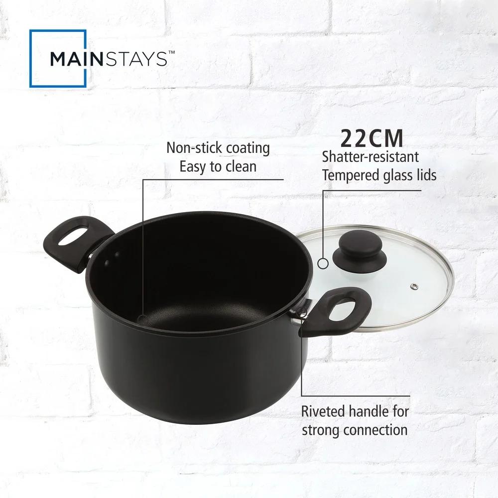 Алюминиевая кастрюля-жаровня с антипригарным покрытием 5QT со стеклянной крышкой, можно мыть в посудомоечной машине, легко чистить, клепаная ручка, закаленное стекло, подходит для всех типов плит