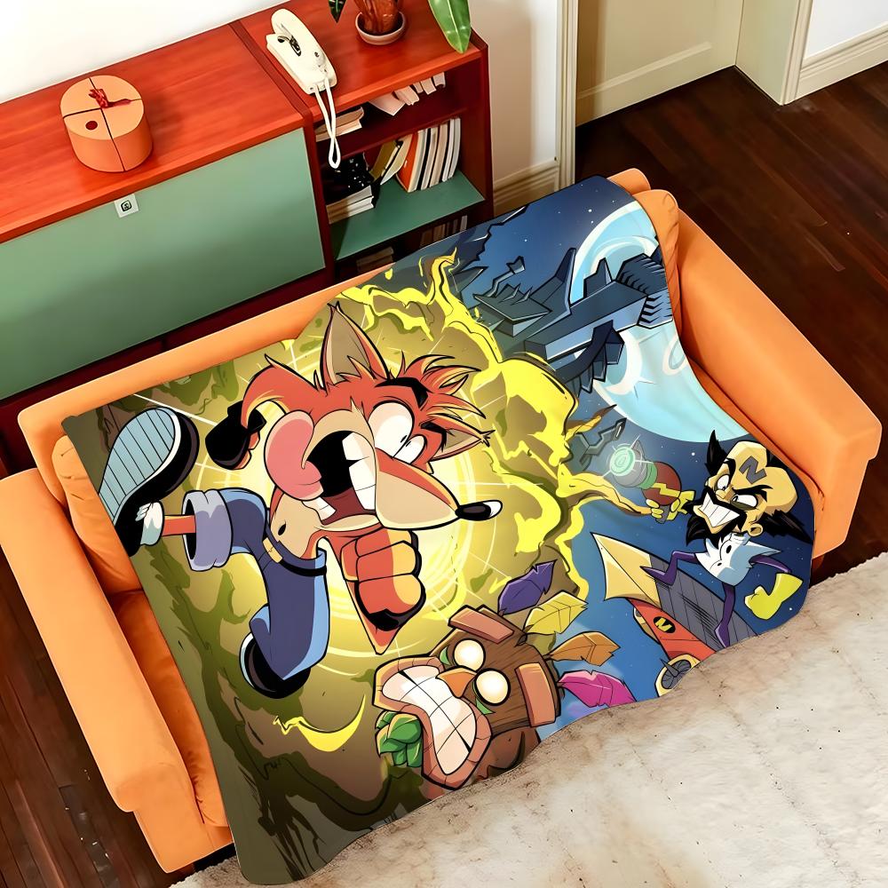 Игровое одеяло C-Crash B-Bandicoot Throw Фланелевое Уютный Принт, Портативное, Прочное, Машинная стирка, Милое, Крутое