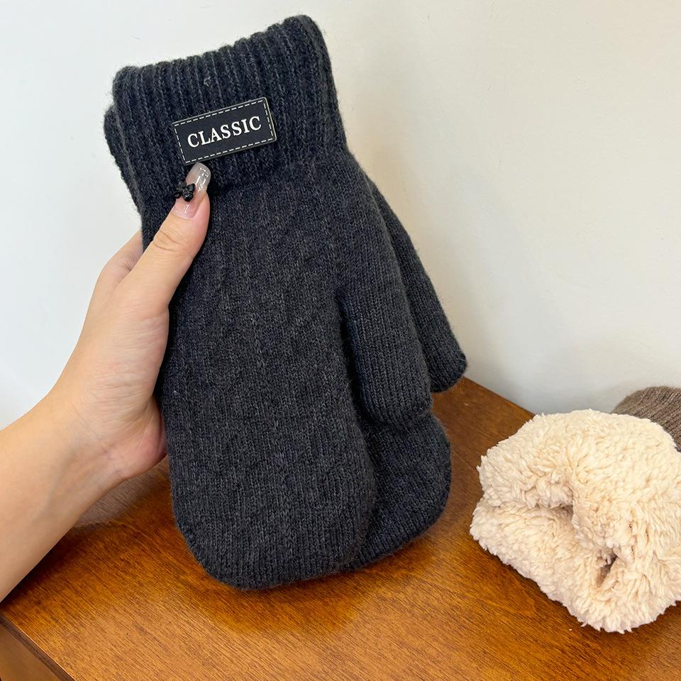 Winter Fashion Warm Knitted Mittens for Men Thickened Windproof Thermal Fleece Lined Gloves Touchscreen Male Full Finger Gloves