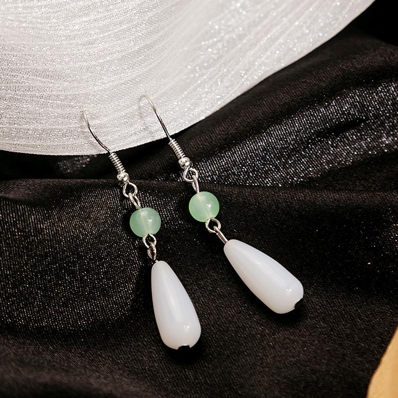 Серебряные игольчатые ретро-серьги с китайским жемчугом и нефритом в стиле дворца Ханьфу