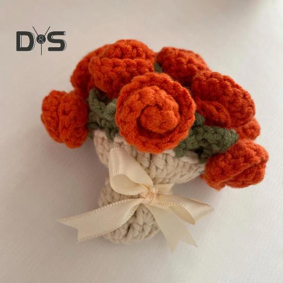 Набор для вязания крючком подставки под стакан с дизайном букета роз, материал из пряжи, устойчивой к усадке, трансформируемая подставка под стакан в виде цветка, подарок ручной работы на день рождения