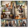 Modern Lion Dog Highland Sitting On Toilet Reading Newspaper Poster Funny Animal Print Canvas Painting Bathroom Decor Picture