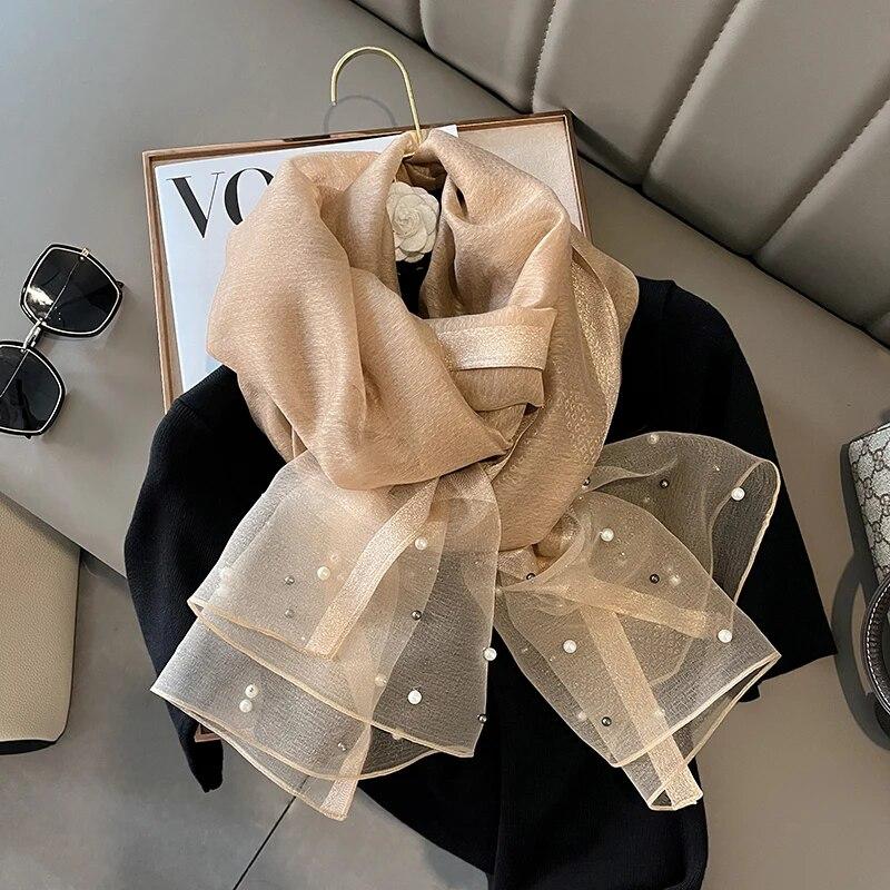 Women Fashion Scarf Plain Solid Silk Linen Shawls Scarves Four Seasons Lady Silk Scarf
