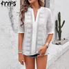 Women's Fashion Casual Summer Spring Solid Color Print Short Sleeve V-Neck Blouses & Shirts