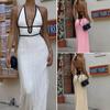 European & American Backless V-Neck Sleeveless Slimming Bandage Long Dress for Summer Beach & Casual Vacations
