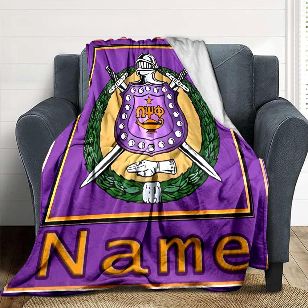 Customiz Name Personality Omega Psi Phi Blanket Soft &Warm Sofa Office Bed Travel Lunch Break Blanket, Gift Suitable All Seasons