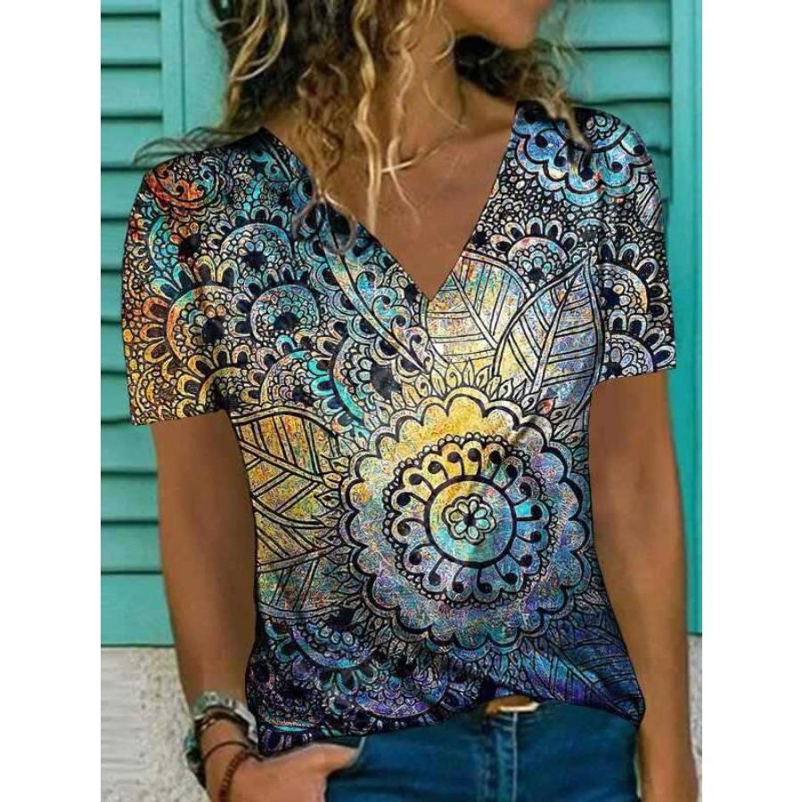 Винтажная женская футболка с 3D-принтом, с коротким рукавом, с V-образным вырезом, топы, удобные футболки