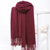 Женский осенне-зимний шарф из кашемира, утолщенный, теплый, однотонный, пашминовый, модная шаль с кисточками