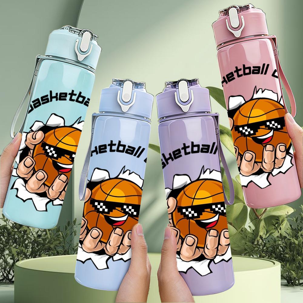 1PC Basketball Club Orange Ball 750ml Color Plastic Sports Water Bottle Leakproof Flip Straw Lid Suitable for Sports Office Home Use