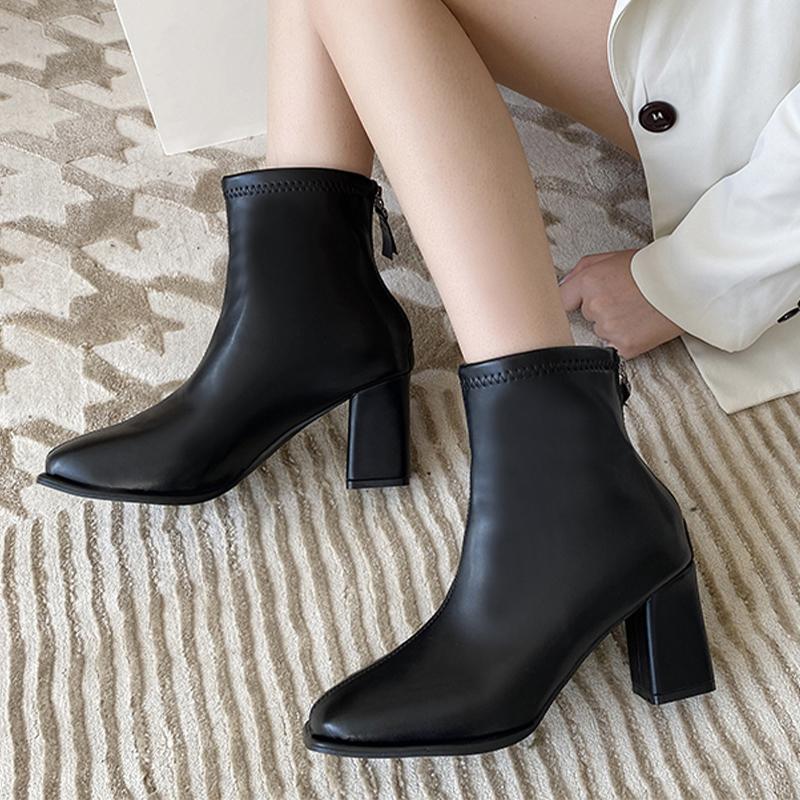 Модные женские ботильоны с квадратным носком, зимние кожаные туфли на высоком каблуке, женская обувь 2025 года, элегантные туфли-лодочки для снега, мотоциклетные ботинки Mujer Botas