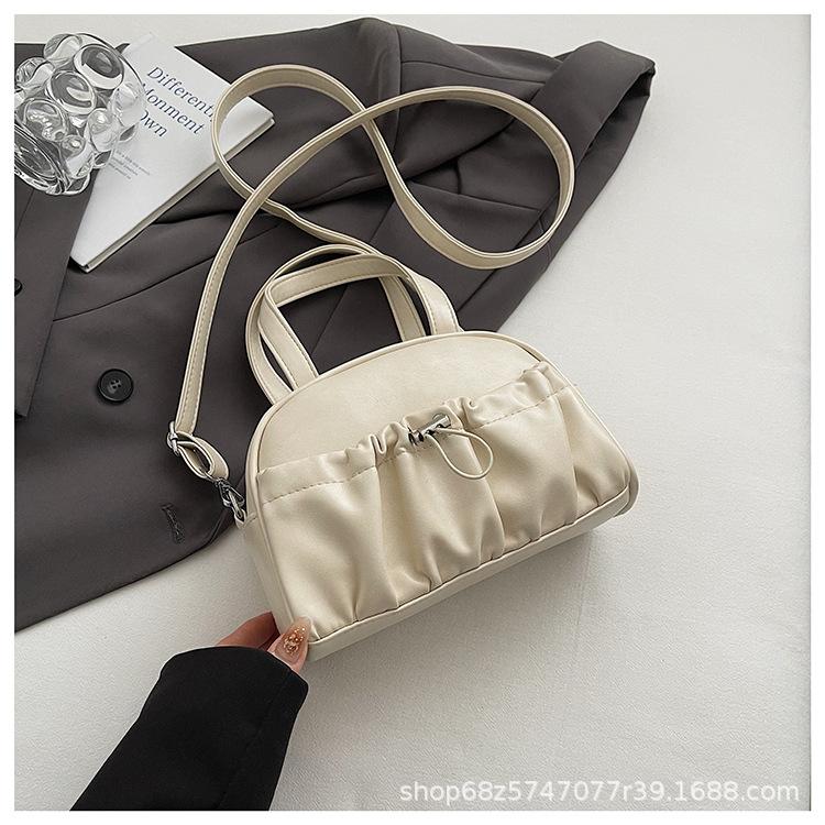 2025 New Western-style Pleated Solid Color Large Capacity Handbag Simple Shoulder Bag Retro Crossbody Bag