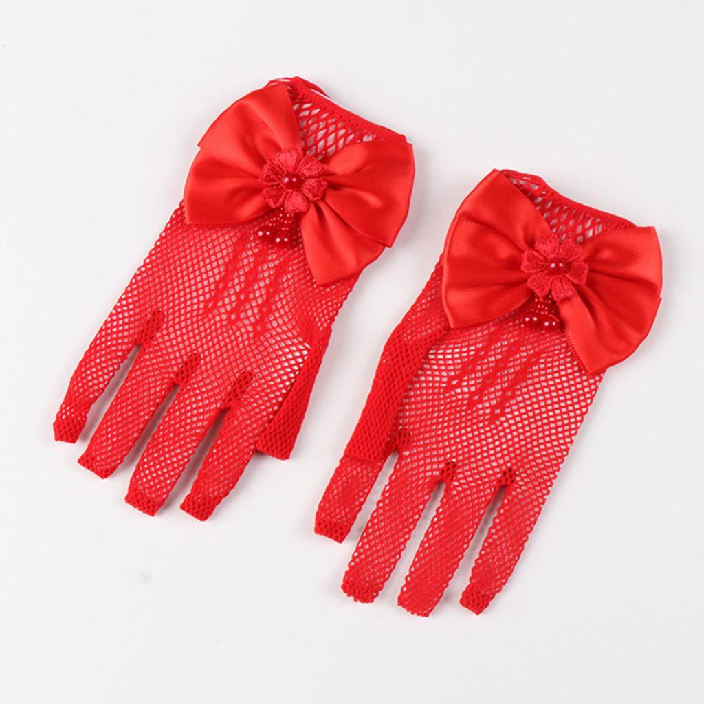 Детские праздничные кружевные перчатки-сетки с жемчугом, перчатки для причастия, перчатки для вечеринки девочки-цветочницы, детские перчатки, сетчатые перчатки с бантом высокой эластичности