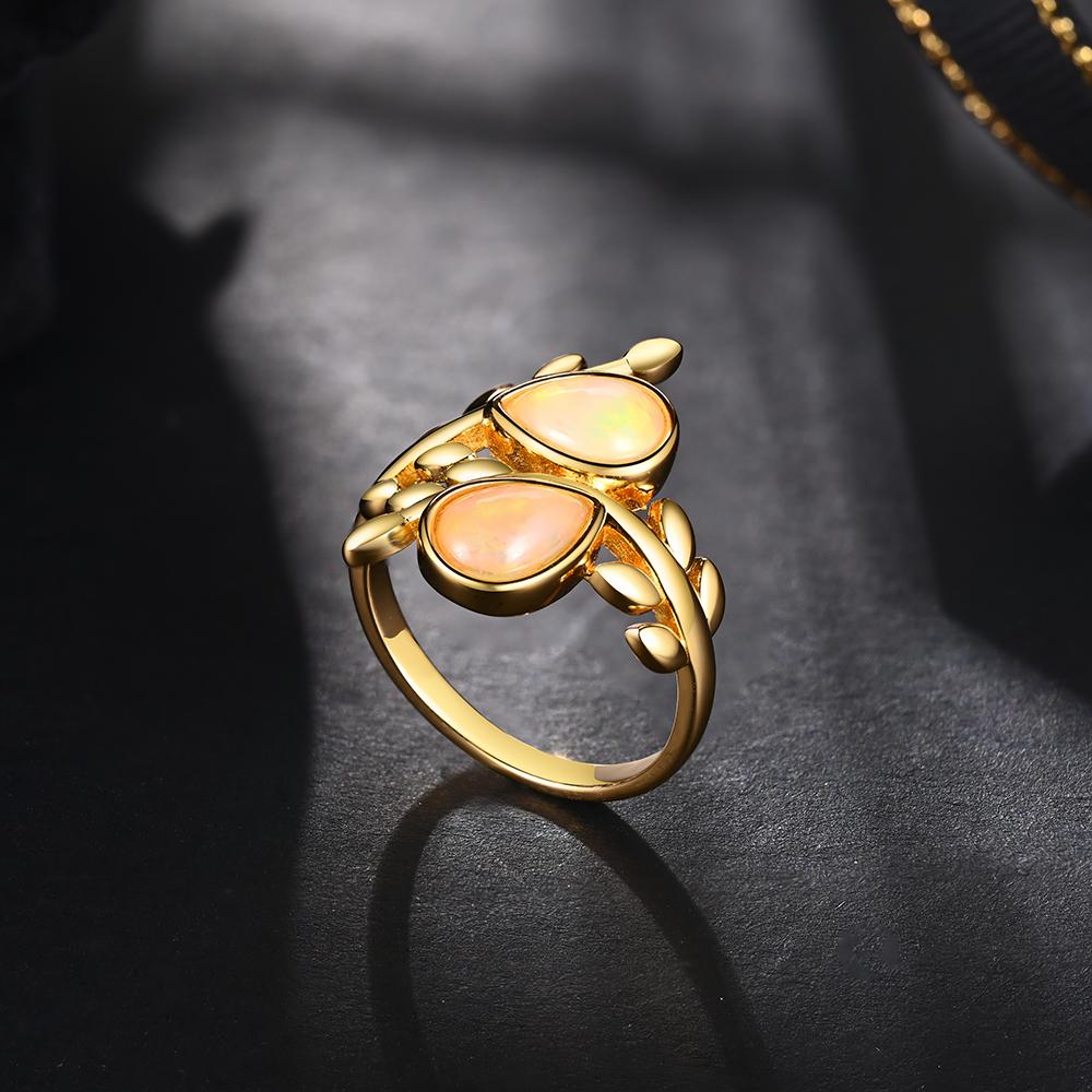 925 Sterling Silver Opalwomen Ring Tree Leaves Design Pear Shape Natural Gemstones Fine Jewelry for Wife Anniversary Birthday Gift