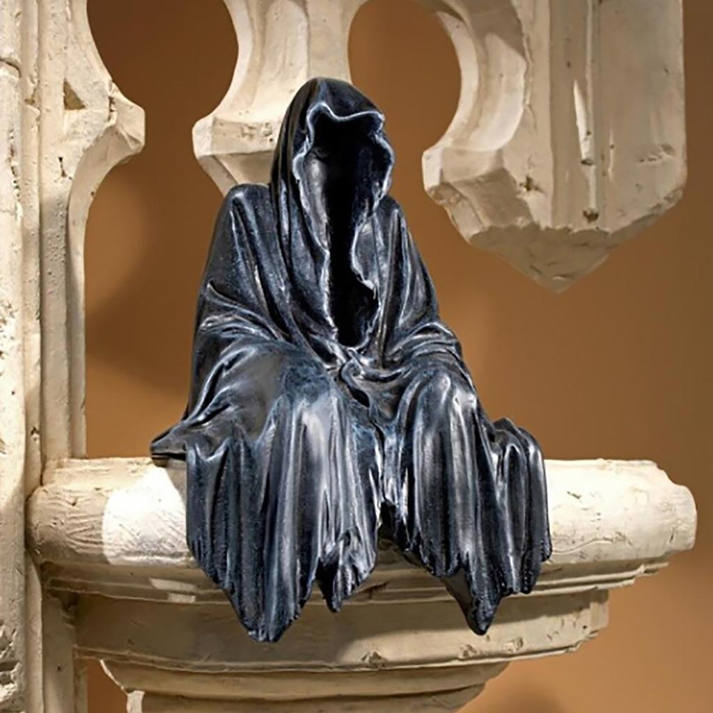 Halloween Faceless Ghost Ornament, Black Robed Nightwalker Ornament, Gothic Sitting Table Ornament, Home Resin Statue