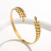 OIMG 316L Stainless Steel Gold Plated Bracelet Fashion Personality Leaf  Shaped Open Adjustable Bangle For Women No Fade Jewelry