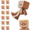 1/2 Sets Shaking Wooden Man Figurine with 12 Magnetic Expressions Handmade Shaking Feet Wooden Doll Car Dashboard Desktop Decoration