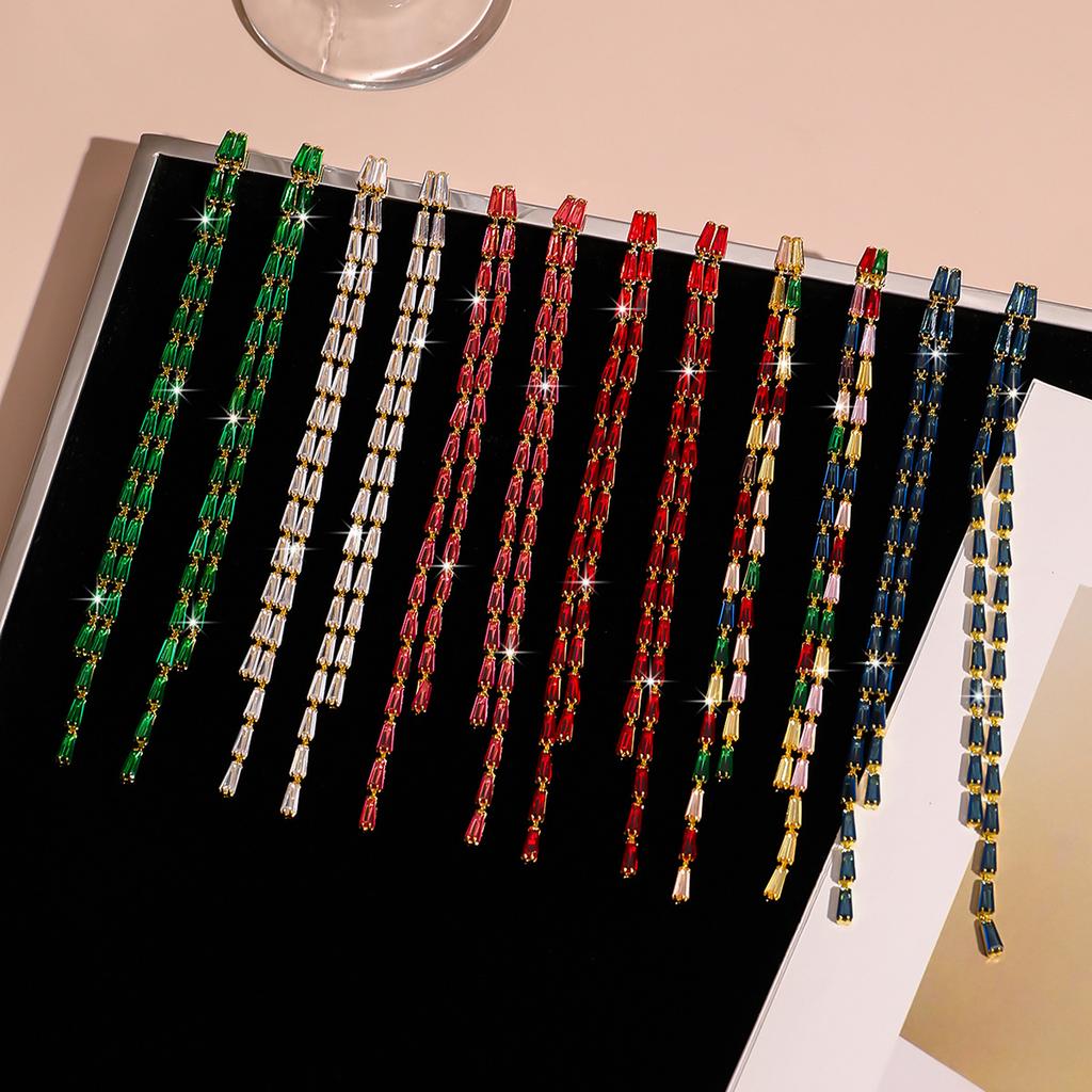 South Korea's New Ins Color Zircon Earrings, All-copper Women's Fashion Temperament Retro Simple Light Luxury Colored Diamond Ear Jewelry