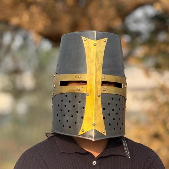 Knight Templar Crusader Helmet Gray Medieval Large Helmet for Roleplay and Cosplay Handmade Helmet