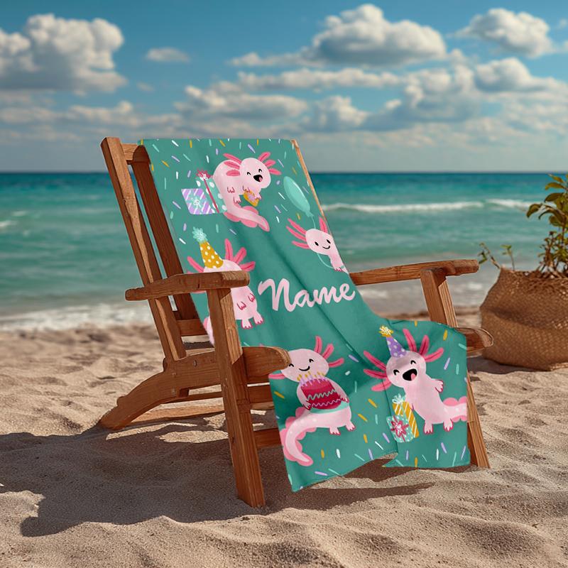 Custom Name Ultra-Soft Beach Towel with Axolotl Theme,Ideal for Pool - Camping, Diving - Perfect Travel Essential, Vibrant Beach Towel.