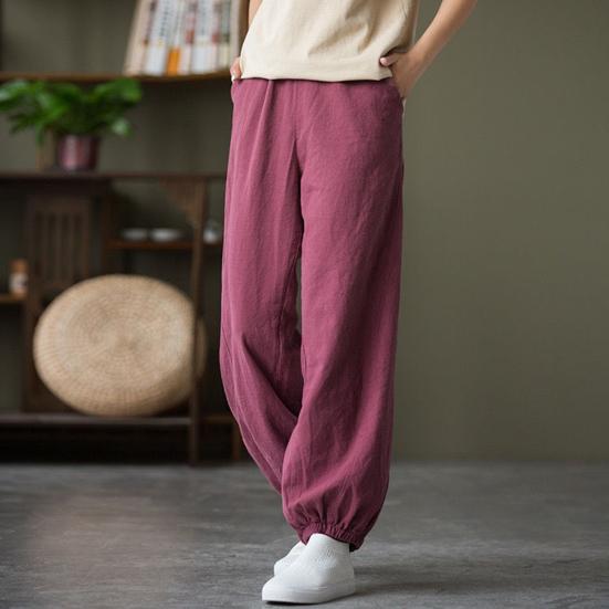 Женские брюки-шаровары, эластичные повседневные брюки с высокой талией и карманами, однотонные свободные шаровары с широкими штанинами