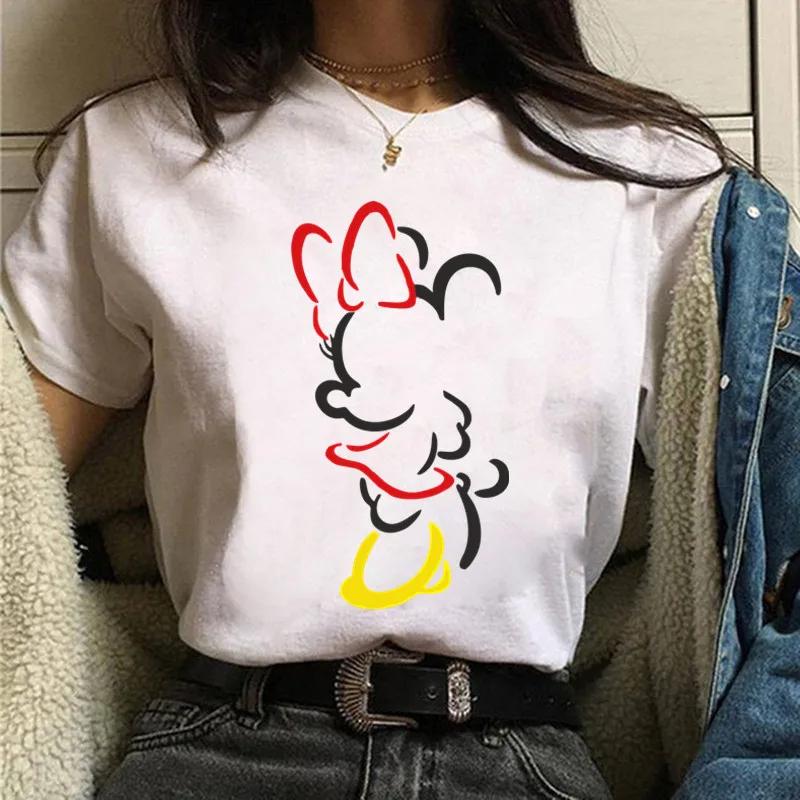 Unisex Pink Minnie Mouse Print T-Shirt Black Tops Summer Short Sleeve T-shirt Casual O-neck Tees Tshirt