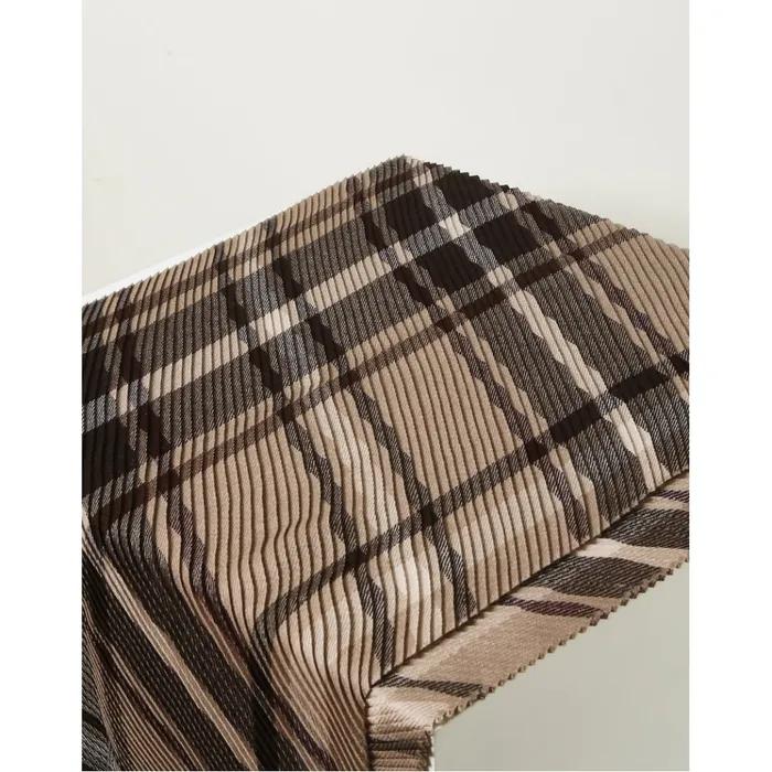 Brown Tartan Check Wool Pleated Scarf/Muffler DCSC6F583W2
