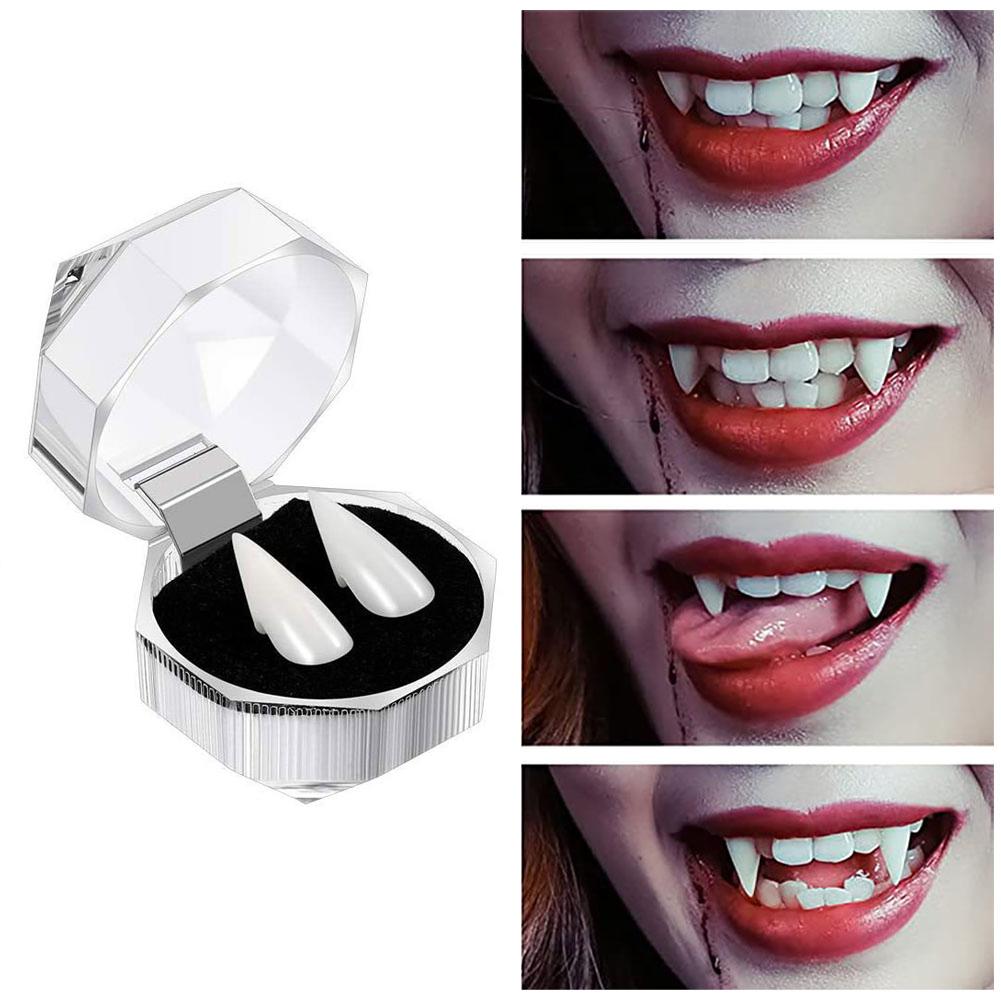 1Pair Vampire Teeth Zombie Fangs DIY Cosplay Props DIY Solid Denture Adhesive Solid Glue False Teeth Resin Fangs for Masquerade Decoration