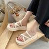Summer cool slippers women's outer wear 2025 new thick-soled height-increasing small beach shoes high-end set toe half slippers