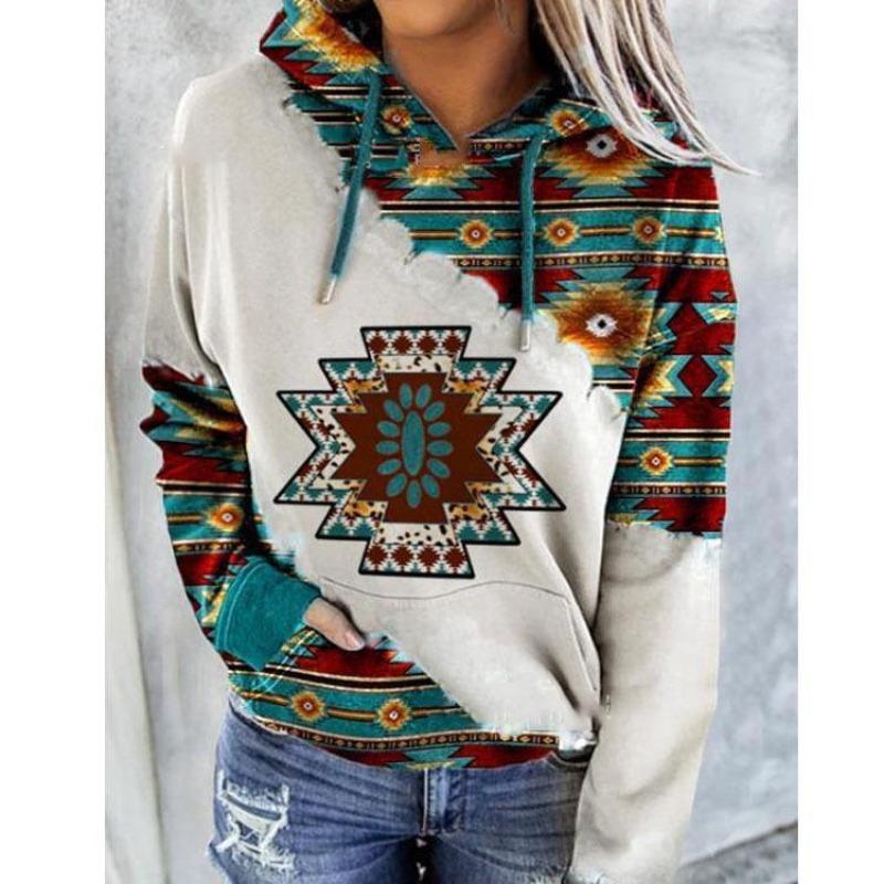 Autumn Thin Long Sleeve Plus Size Hoodies for Women Winter Vintage Ethnic Style Printed Hoodie Women Jackets Loose Warm Outerwears Sweatshirt 24666