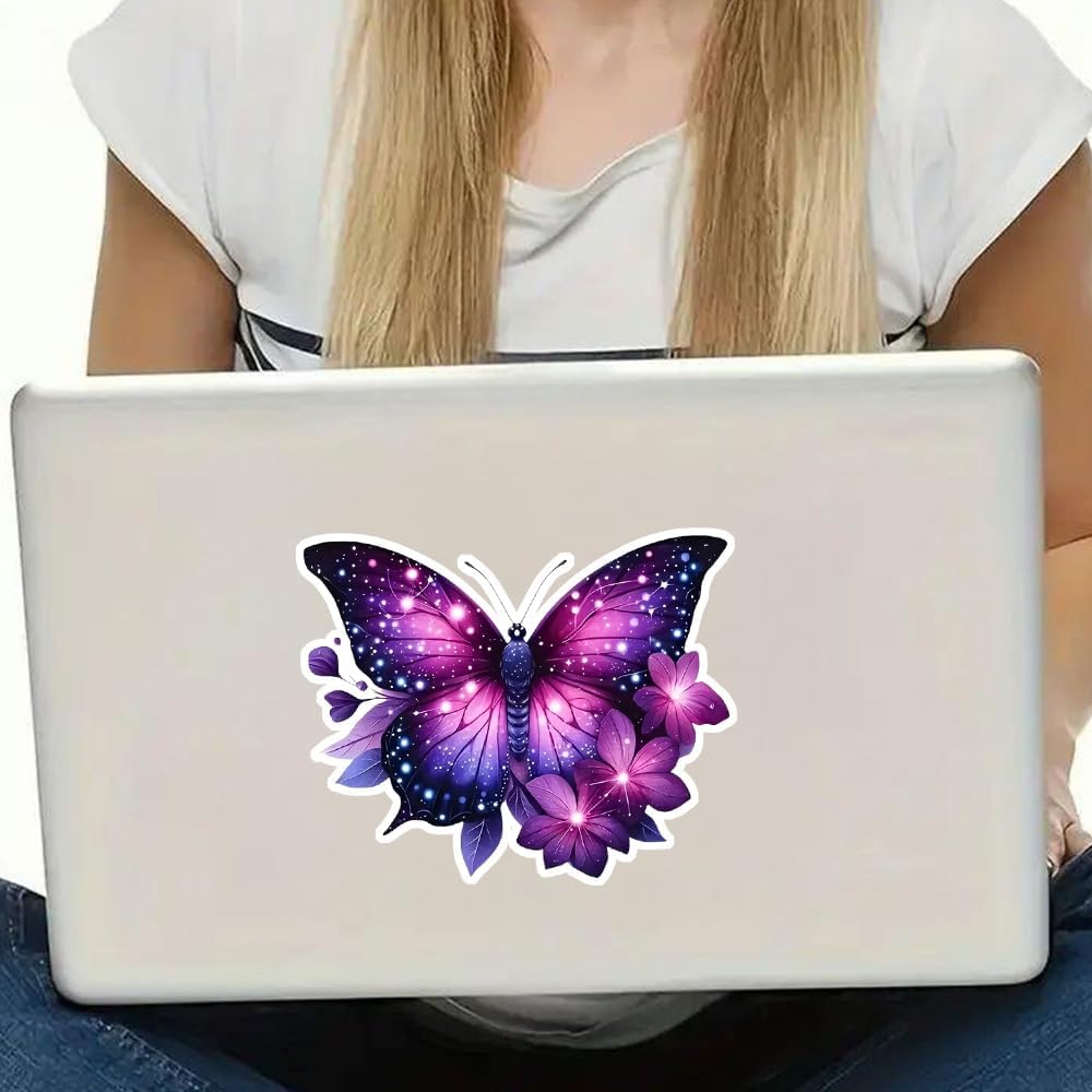2pc Vibrant Purple Butterfly and Floral Decal, 5.12''x4.13'' Vinyl Self-Adhesive Sticker for Car, Truck, Motorcycle, Laptop - Animal Themed Design,