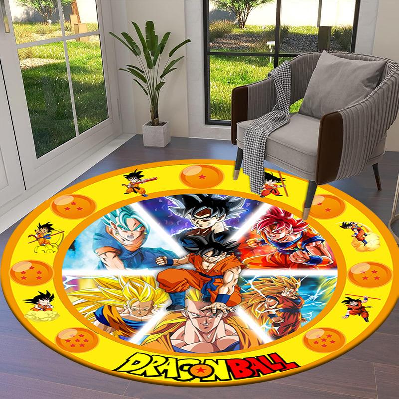 1 шт. Круглый ковер с персонажами Dragon Ball, Изготовлен из полиэстера, Идеально подходит для украшения офисных стульев, гостиных
