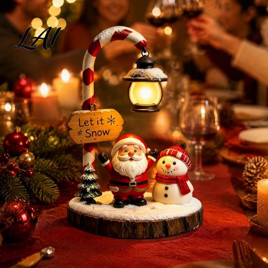 Led Night Light for Bedroom Christmas Santa Claus Reading Lantern Snowman Elk LED with Warm Modern Home Decor Patio Glow USB Resin Tabletop