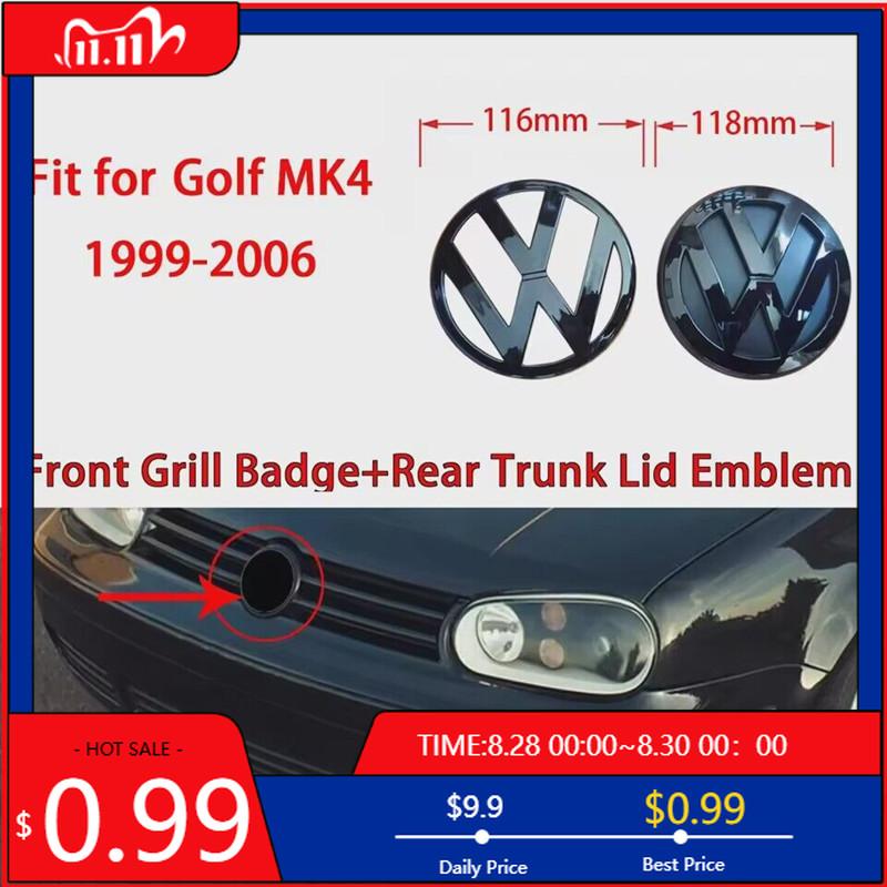 VW GTI GOLF 2026 Горячий Для VW VOLKSWAGEN Глянцевый Черный Подходит для volkswagen Golf 4 MK4 1999-2006 116 мм Значок Решетки Радиатора Передний + 118 мм Задний