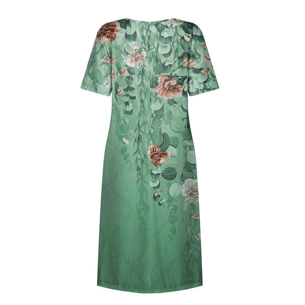 Women's Casual Dresses Printed Dresses Summer Dresses Printed Pleated Round Neck Midi Dresses Basic Classic Outdoor Daily Short Sleeve Loose Dresses