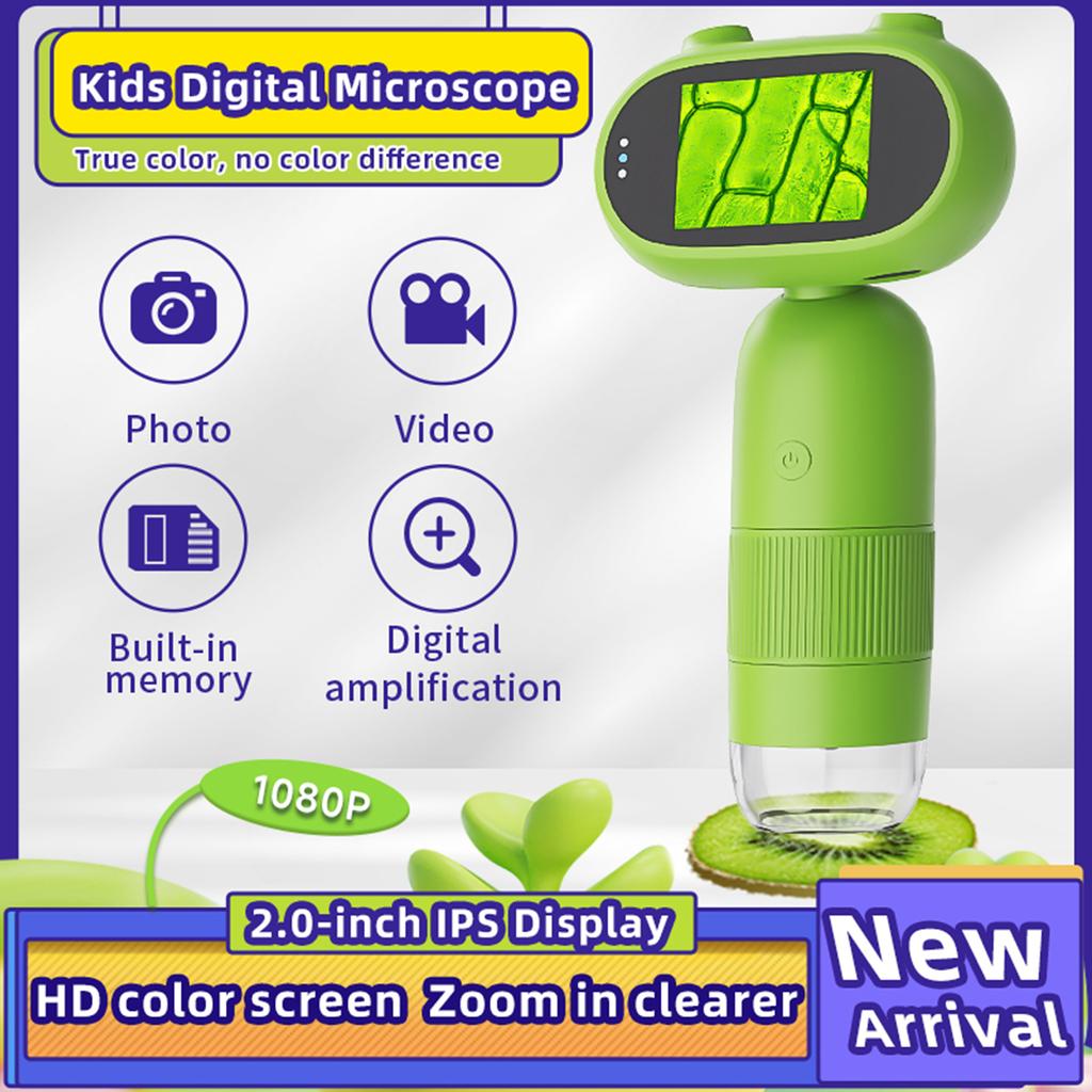 Handheld Digital Microscope for Kids 500X/1000X Magnification 2.0 Inch IPS Screen 16MP Photo 1080P
