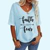 Women Fashion V CollarTee Shirt Summer Casual Letter Print Top Loose Short Sleeve T-shirt