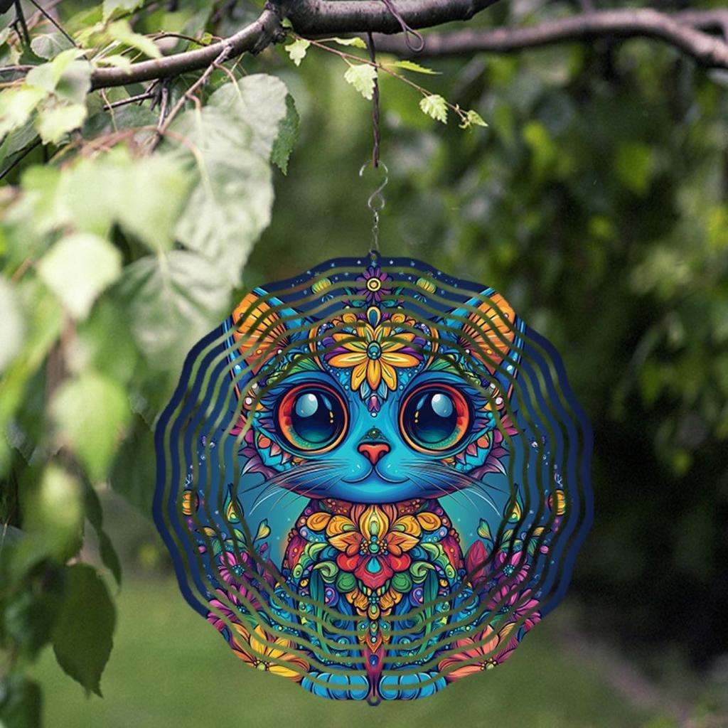 10 Inch Hanging Wind Spinner with Cat Design Elegant Outdoor Wind Chime for Spring Summer Lawn Yard Decor 360 Degree Rotating Hook Heartwarming Gift