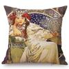 Vintage European Art Nouveau Mucha Gallery Decorative Sofa Pillow Cover Beautiful Beauty Girl Cotton Linen Luxury Cushion Cover