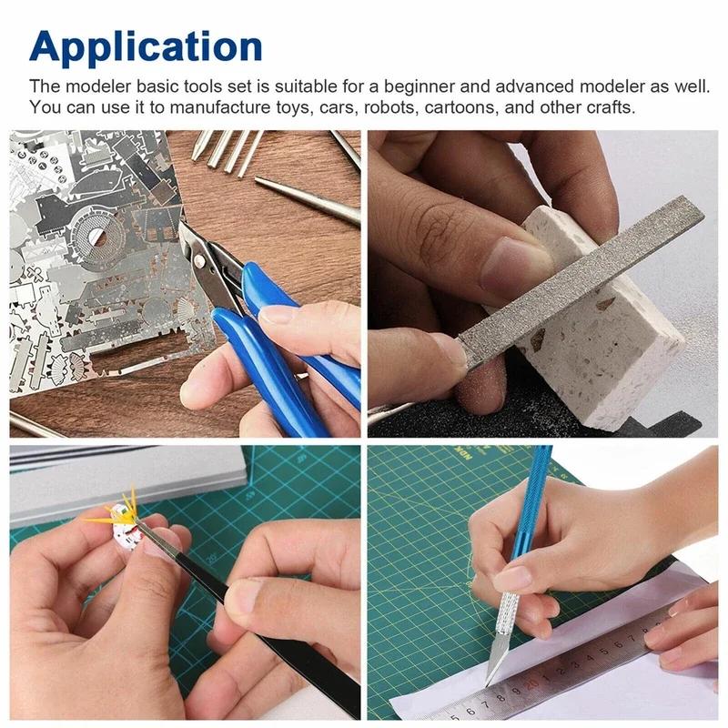 Model Tool Set Basic-Model Assembly Tweezers Pliers DIY for Gundam Building and Making Sandpaper Grinding Polishing Drill
