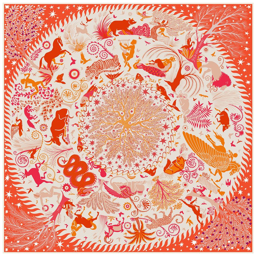 90CM New Silk Scarf Women Animal Print Square Scarves Head Echarpes Silk Foulards Femme Wraps Beach Shawls Bandana Lady Hijabs