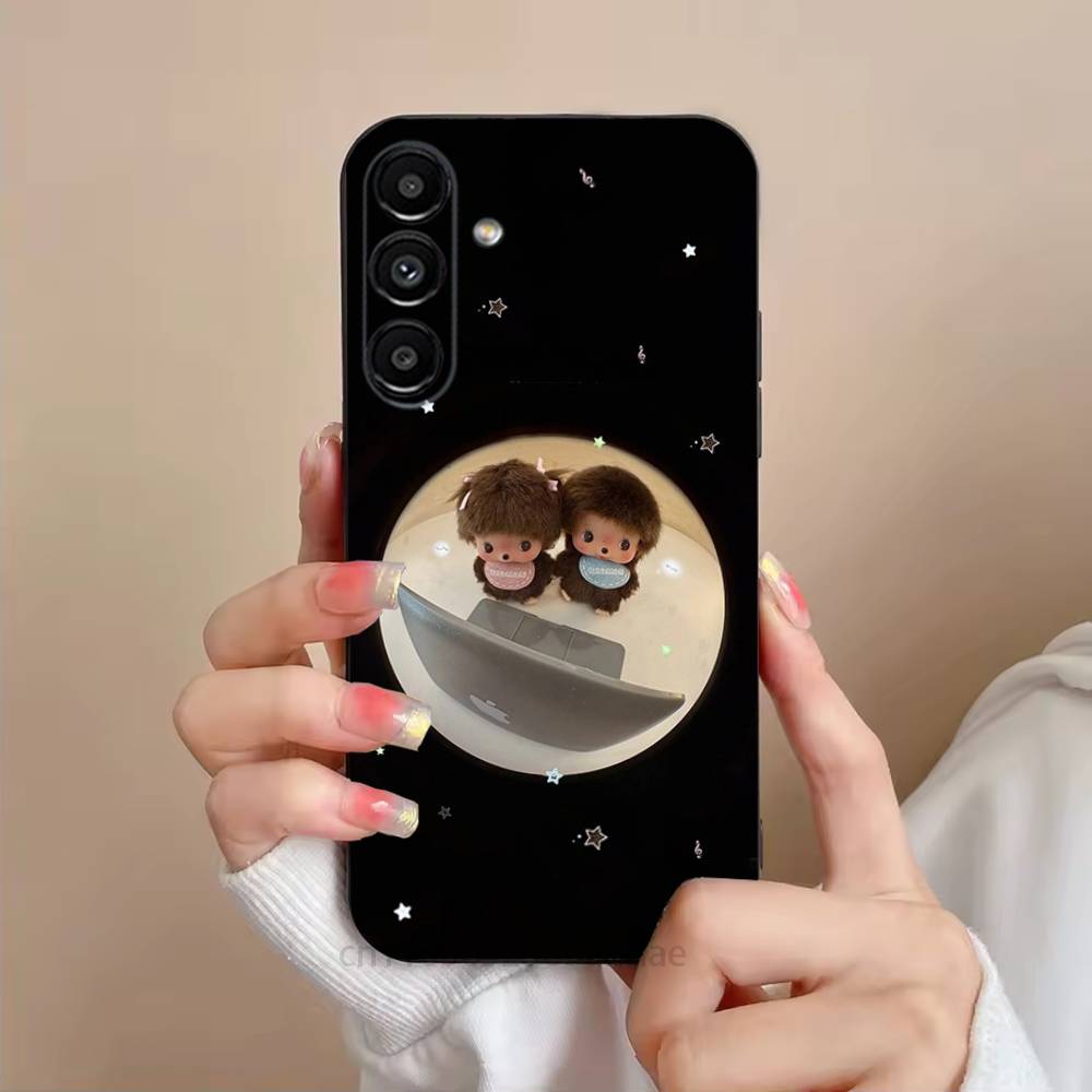 Милый чехол для телефона Monchhichis для Samsung S25,24,21,22,23,S30,Ultra,S20,Plus,Fe,Lite,Note,S10,S9, Черный Мягкий чехол