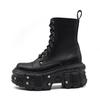 2025 New Punk Women Platform Ankle Boots Female's Rock Round Toe Lace Up Fashion Retro Chunky Shoes Metal Decor Short Boots