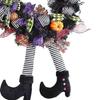 Witch Halloween Wreath with Hat Legs Pumpkin Door Wreath, Artificial Maple, Pumpkin Wreath for Halloween Decorations