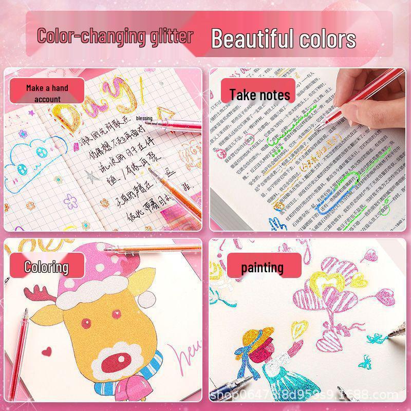 Metallic Glitter Gel Pen, Shiny Color-Changing Highlighter for Journaling, Neutral Star Pen for Kids